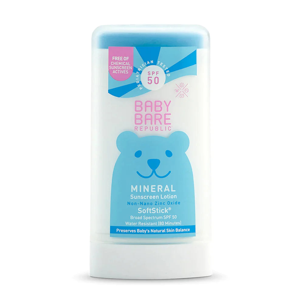 Baby Bare Republic-Mineral SPF 50 Protector solar para bebé Rostro y cuerpo  SoftStick® – Makai Swim School