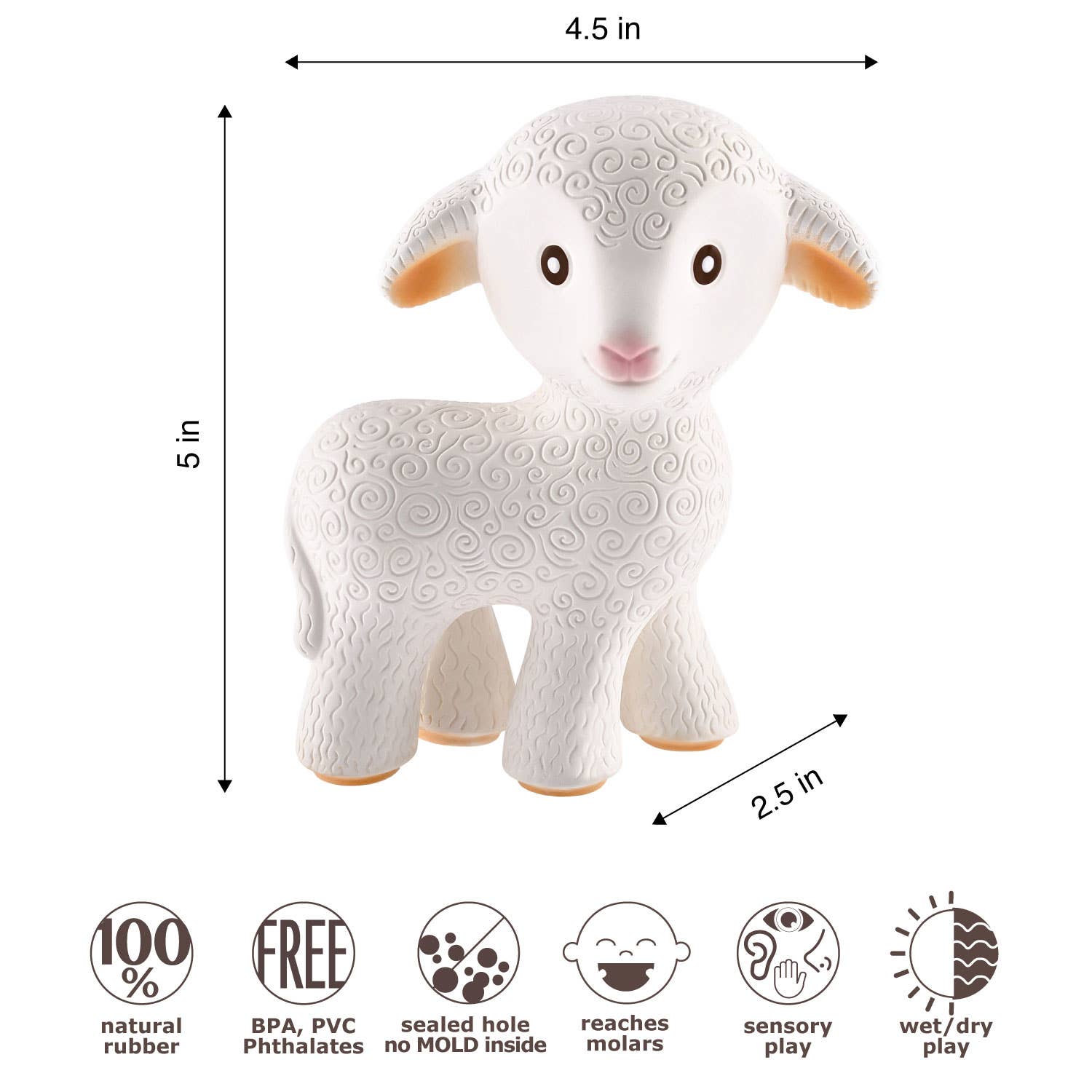 Mia the Lamb Teething Toy - 100% Pure Natural Rubber