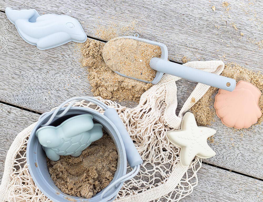 Jouets de plage Scrunch en silicone – Ensemble seau, pelle et moule